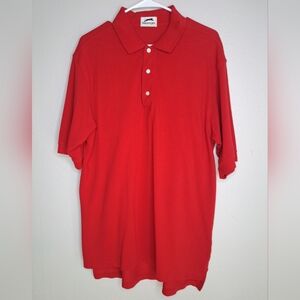 Slazenger Polo Shirt Mens Large Red Stretch Split Hem Short Sleeve Black Logo